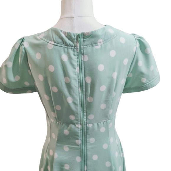 Hell Bunny "Madden" Polka Dot Dress in Mint Green and White, Size S - Picture 6 of 12